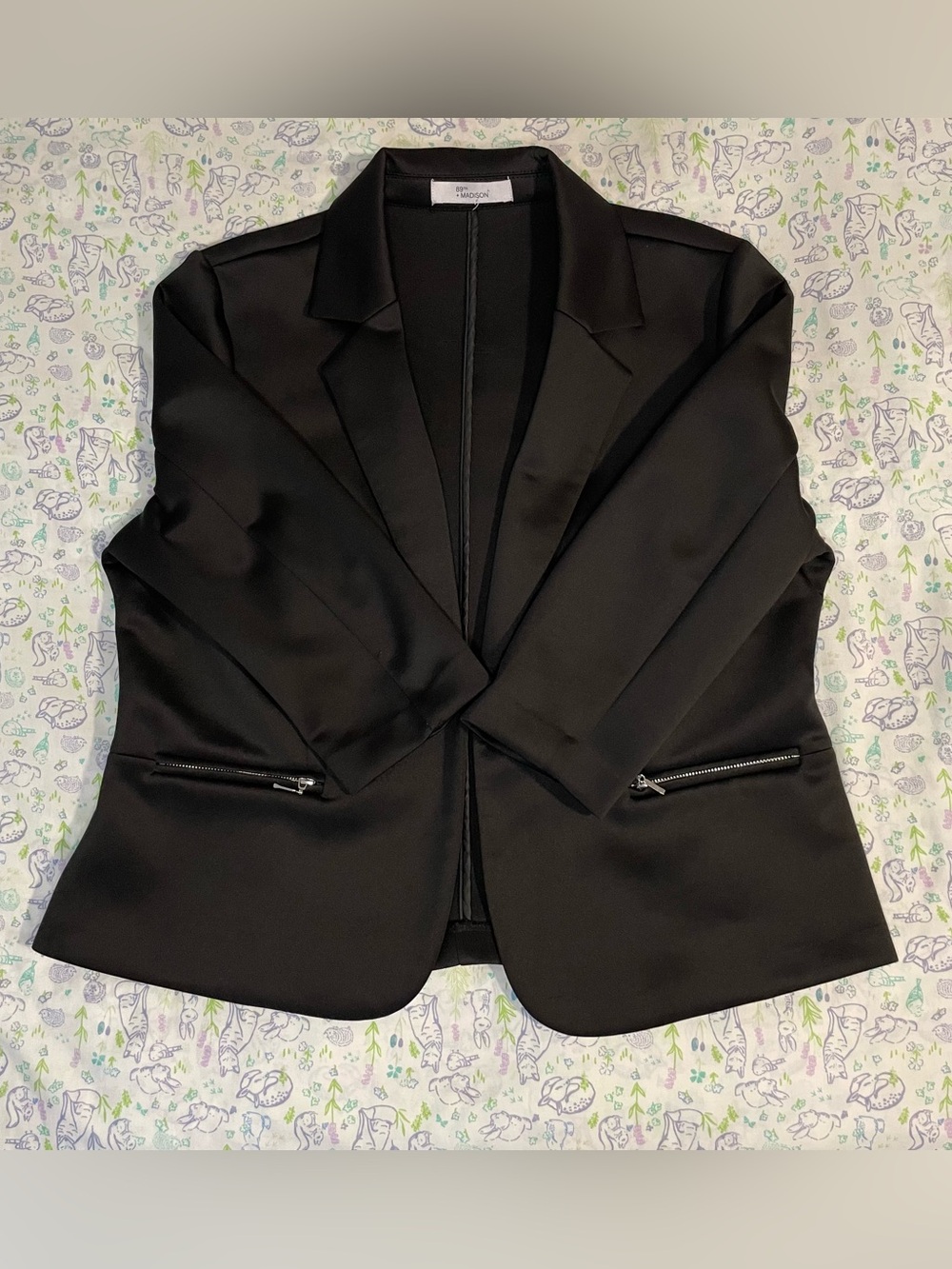 89th & Madison Black Tailored Blazer with Zip Pocket Detail
